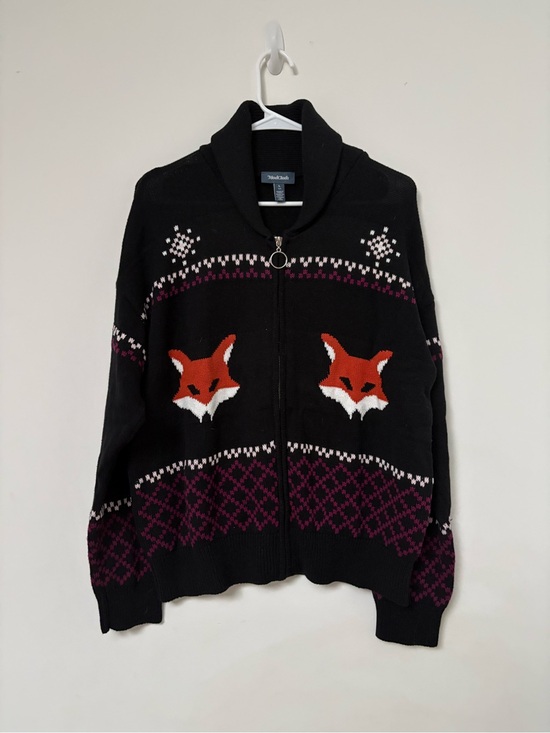 Modcloth Sweaters - Modcloth Black Zip Cardigan with Fox Motif